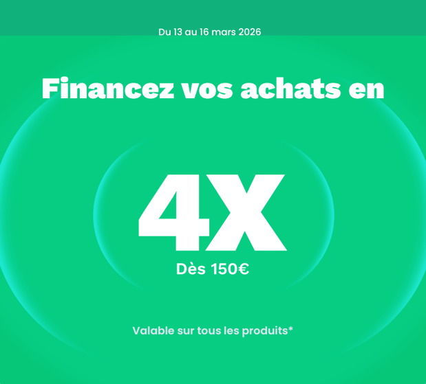 Financez vos achats en 4x dès 150€ d'achats !