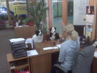 Photo of Frisbee and Ernie Voyles, Office Greeters