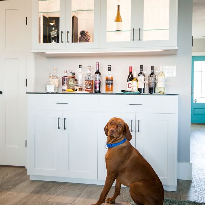 Custom Bar with Glass Doors, Shelves, and Countertop Custom Bar with Glass Doors, Shelves, and Countertop