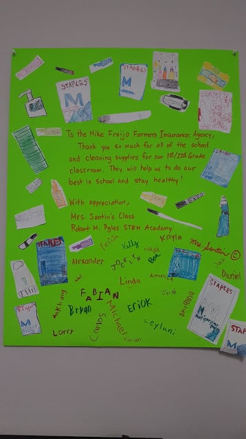Robert M Pyles STEM Academy Thank You poster from First Graders