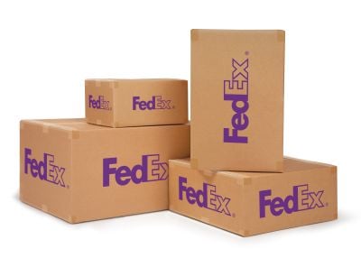 FedEx shipping boxes in multiple sizes used for packing and shipping items
