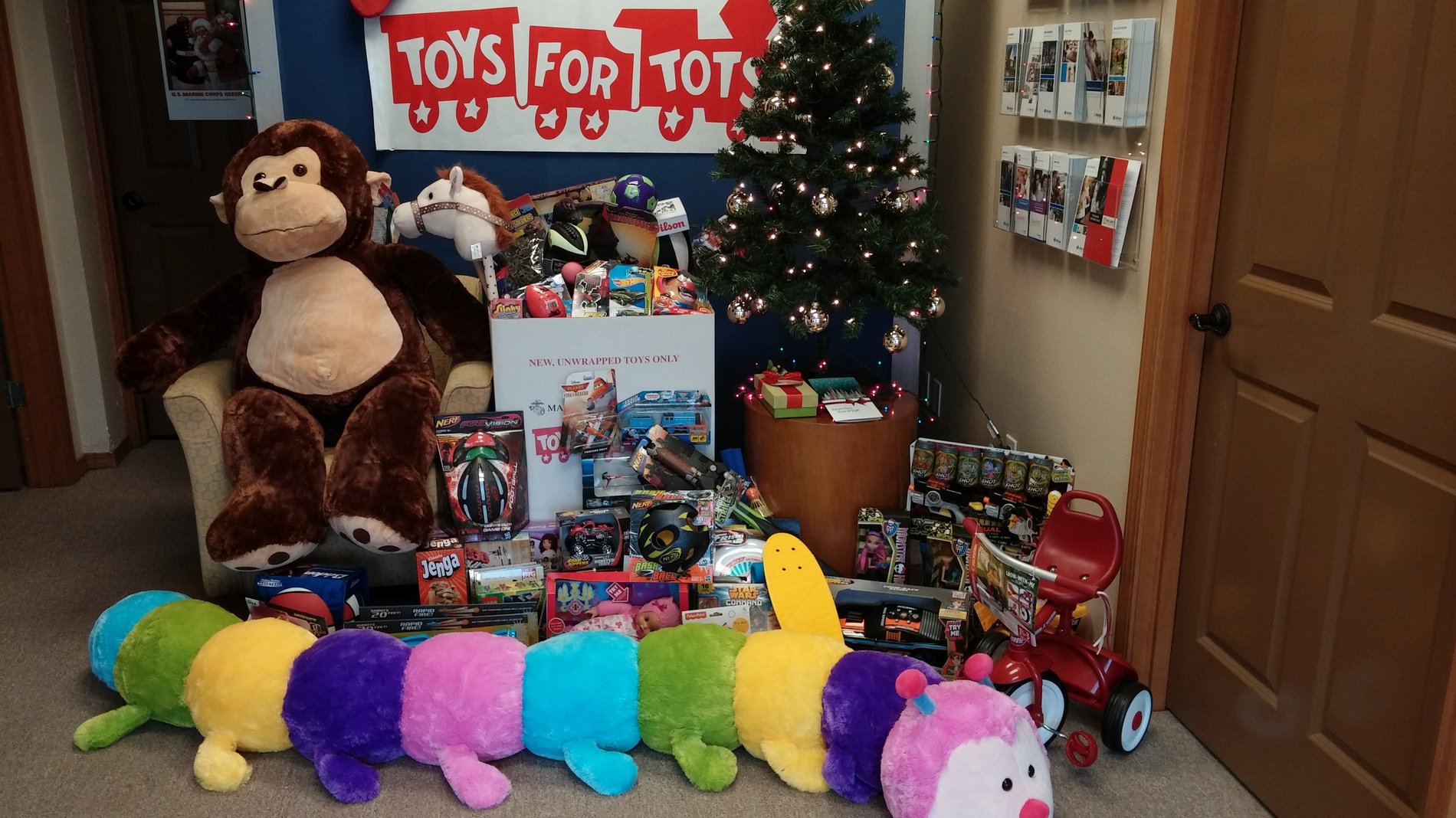We are an official Toys for Tots donation station, bring us your gift of a new, unwrapped toy today!