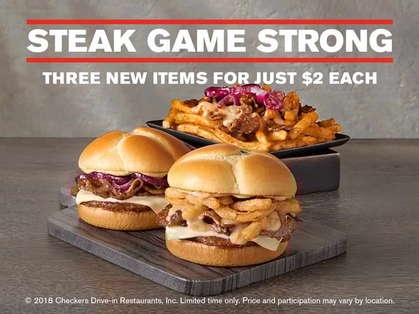 French Onion Steak Burger, Philly Cheesesteak Burger, and Steak Loaded Fries