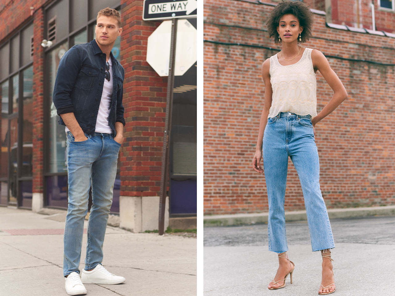 Woman and man wearing Express jeans.
