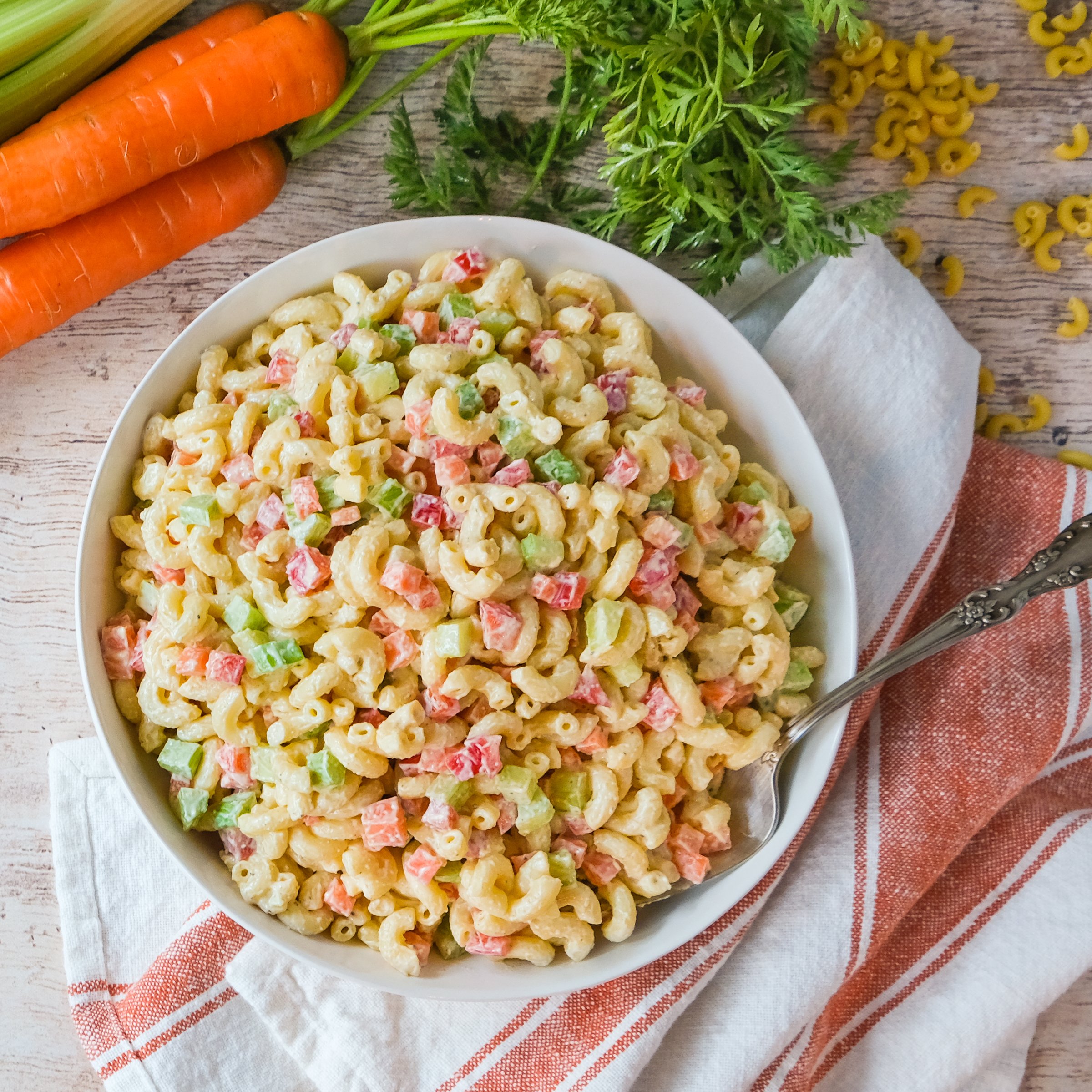 Classic Macaroni Salad with Carrot Celery and Bell Pepper