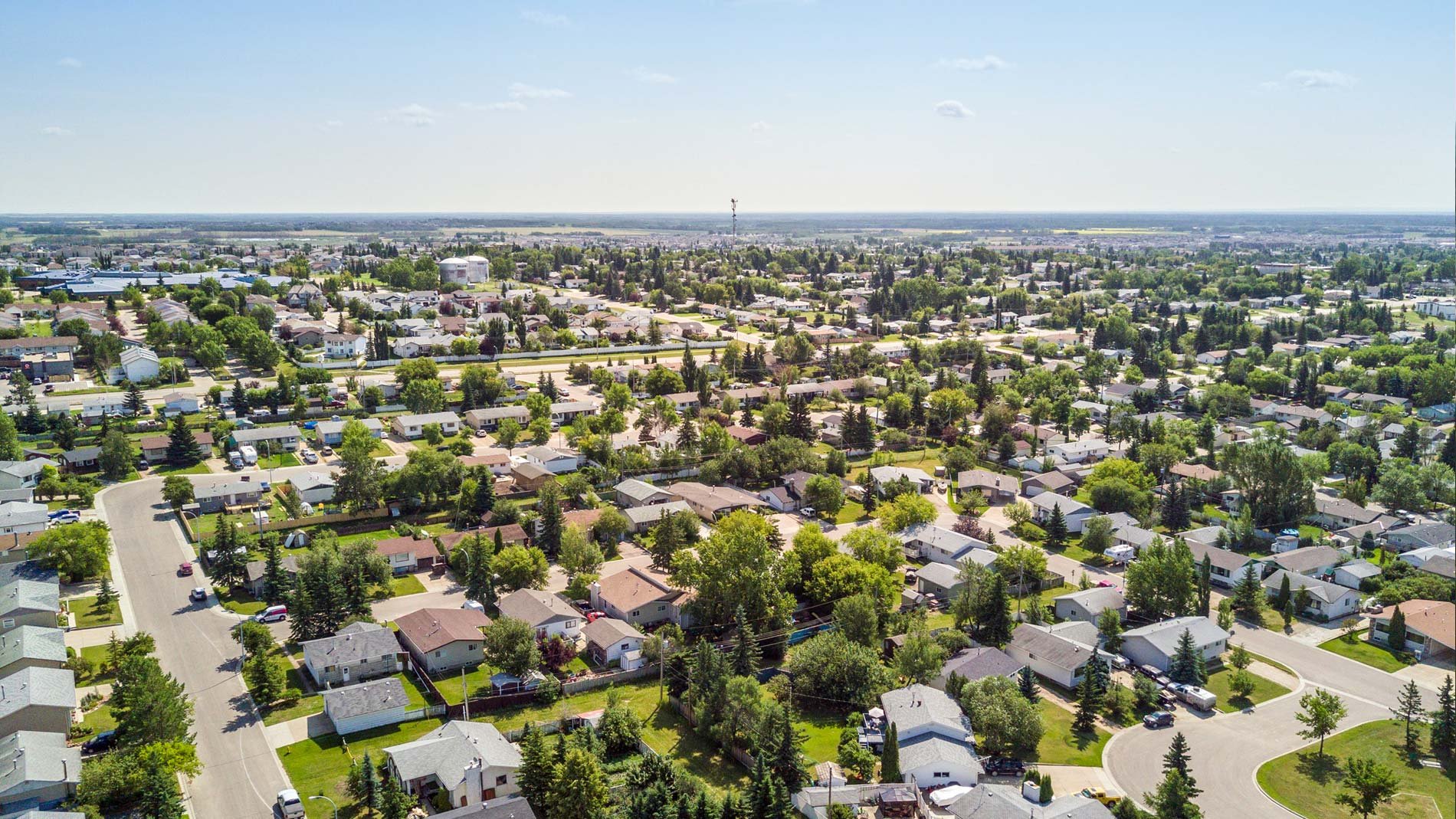 Aerial photo of residential area in Grande Prairie, Alberta.