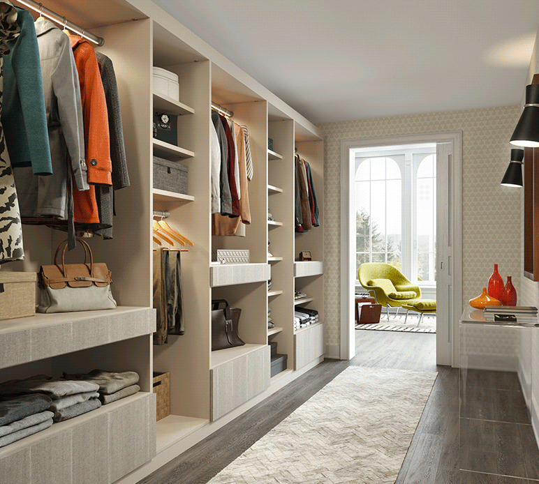 Hallway Reach- In Closet Hallway reach in closet with hanging space and drawers for organizing coats and accessories