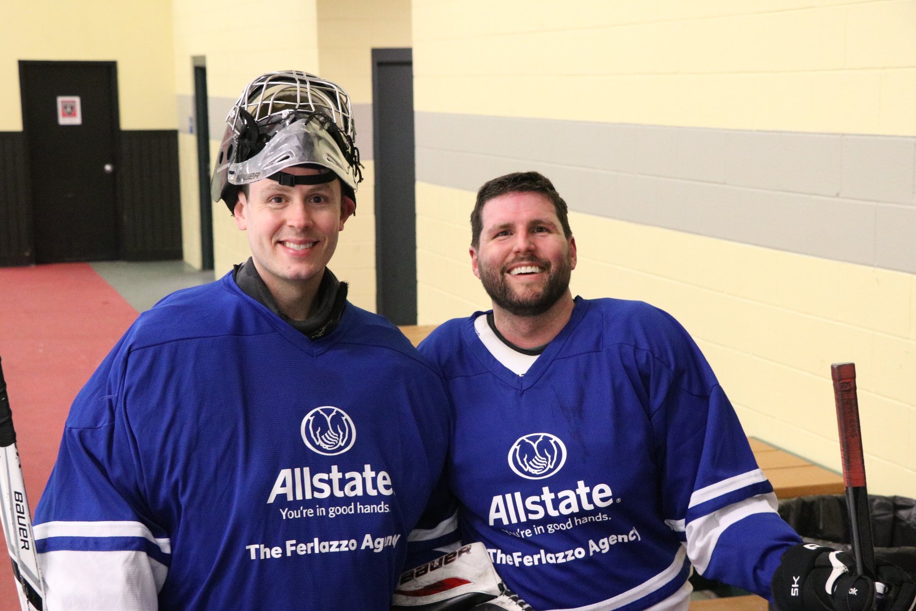 Don Ferlazzo and a happy customer playing on Team Allstate