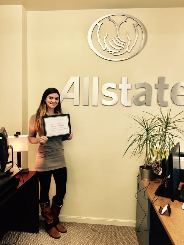 Devin Corcoran, Licensed Sales Professional, holding Trusted Allstate Adviser Associate Program certificate.