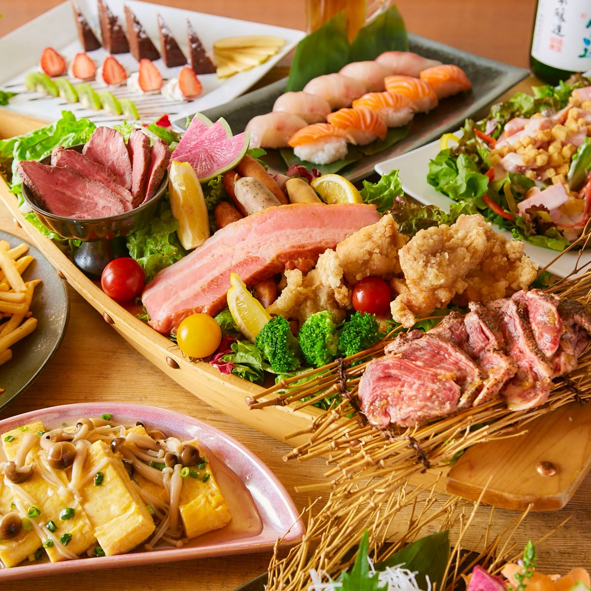5/14~【華】海の幸に当店看板メニューの肉の舟盛り"匠盛り"付 3時間飲み放題付8品5000円