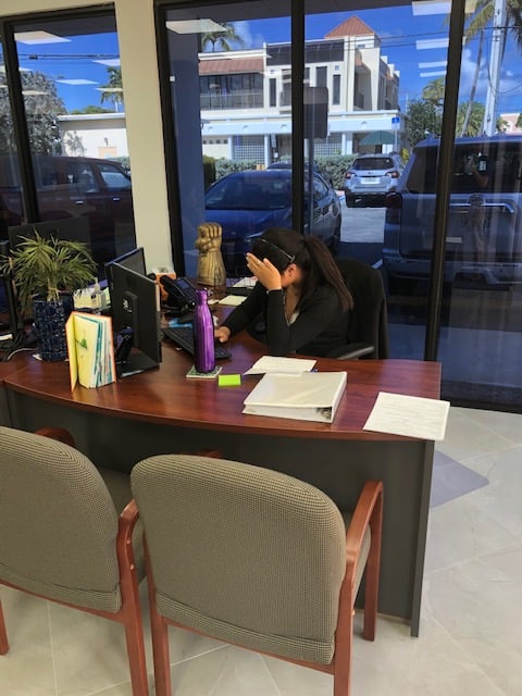 Allstate - Summer intern hiding from photo