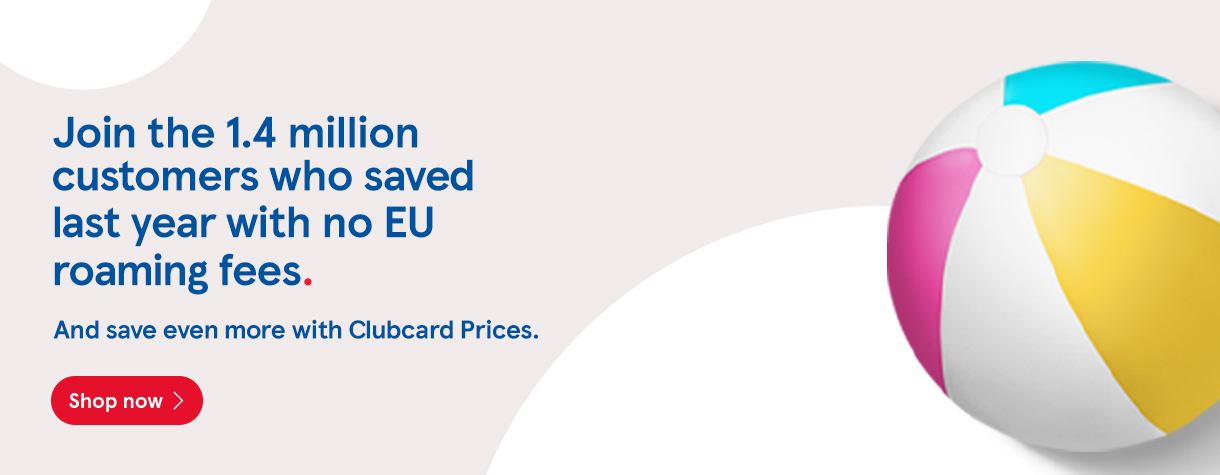 Join the 1.4 million Tesco Mobile customers who saved last year with no EU roaming fees.  And save even more with Clubcard Prices on Tesco Mobile mobile phones and SIM only deals. Click to shop now
