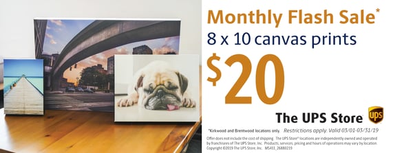 The UPS Store coupon for 8x10 canvas prints only $20