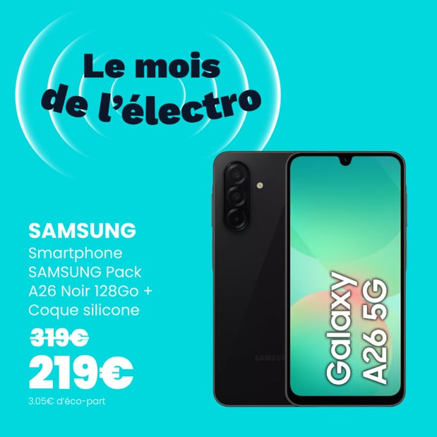 Smartphone SAMSUNG Pack A26 Noir 128Go + Coque silicone