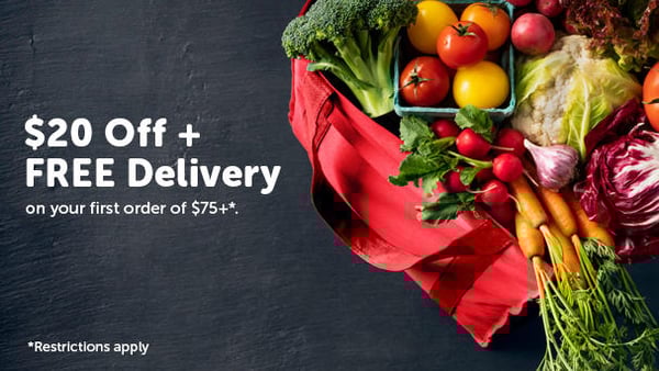 Picture of fresh vegetables. $20 off plus free delivery. On your first online delivery. Restrictions apply.