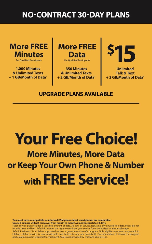 Safelink Wireless Phone Plans Chart