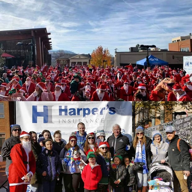 Supporting the Arc of the Piedmont at the annual Santa Fun Run on the historic downtown mall.