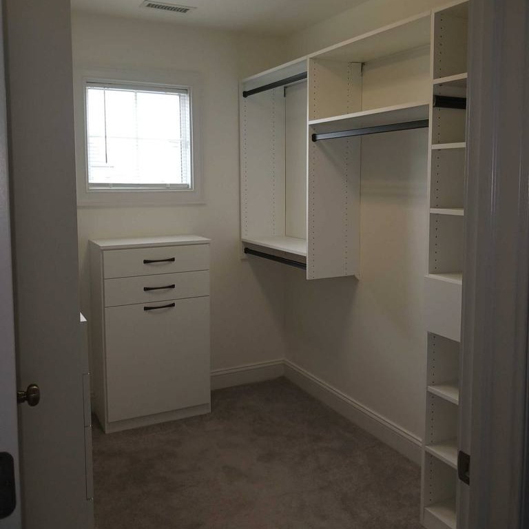 Custom Entertainment Center Storage Richmond - Custom closets - Walk-in closet with racks, shelves, and drawers