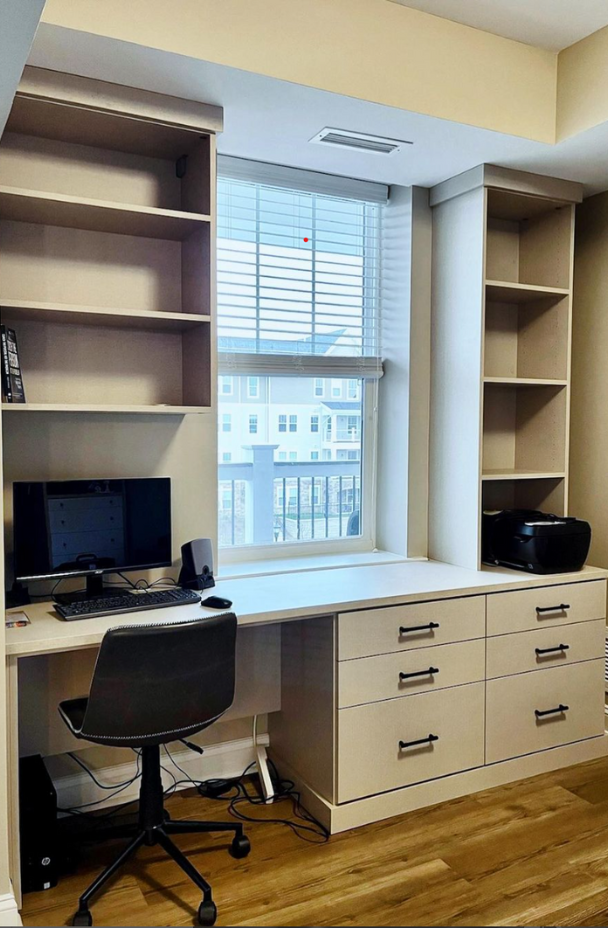 Modern Small Workspace California Closets White Plains New York Home Office custom built home office workspace ideas white home office with drawers and bookshelves