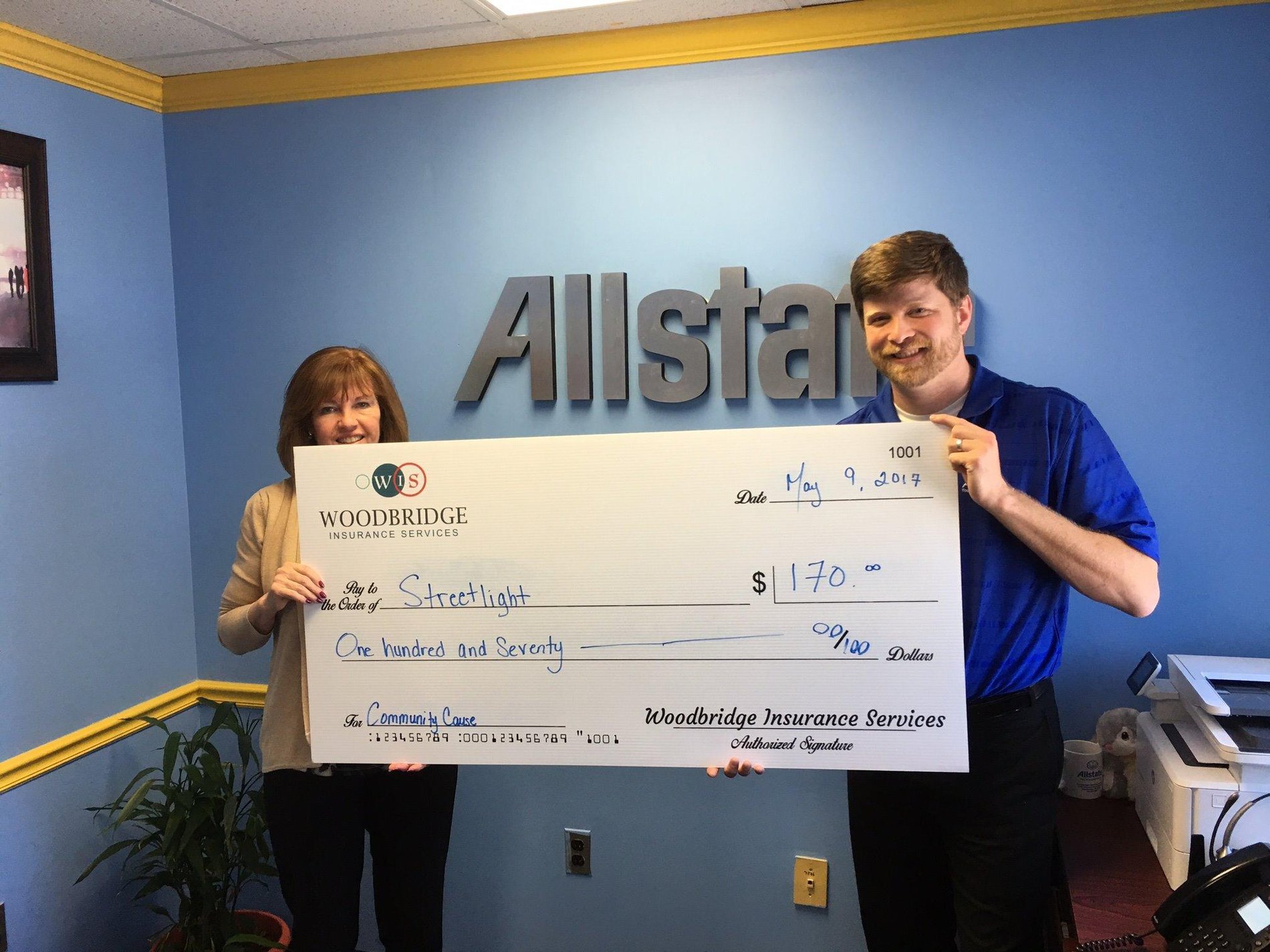 Donation to Streetlight, a non-profit in Woodbridge