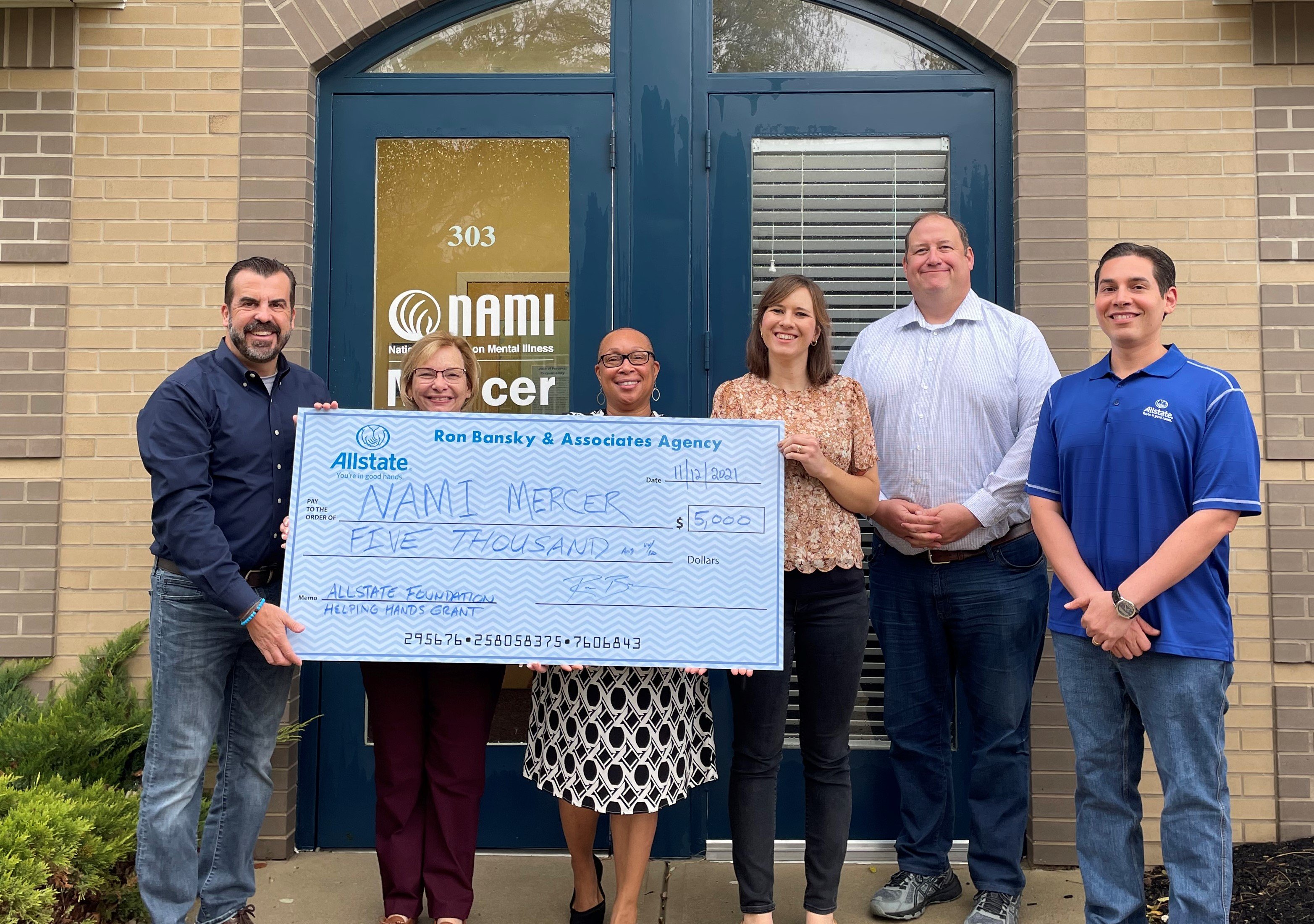 Presenting our Allstate Helping Hands Grant to NAMI Mercer