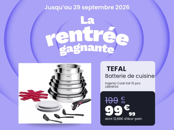 Batterie de cuisine TEFAL Ingenio Cook Eat 15 pcs L881SF04
chez boulanger lyon cordeliers