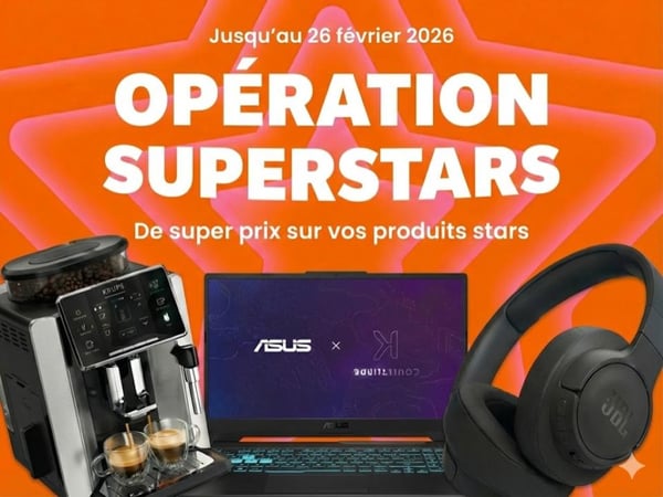 ⭐ OPÉRATION SUPERSTARS ⭐
Des super prix sur vos produits stars
Jusqu’au 26 février 2026, profitez de réductions exceptionnelles sur une sélection de produits incontournables.
High-tech, électroménager, audio… les meilleures marques sont à l’honneur, à des prix qui font vraiment la différence.