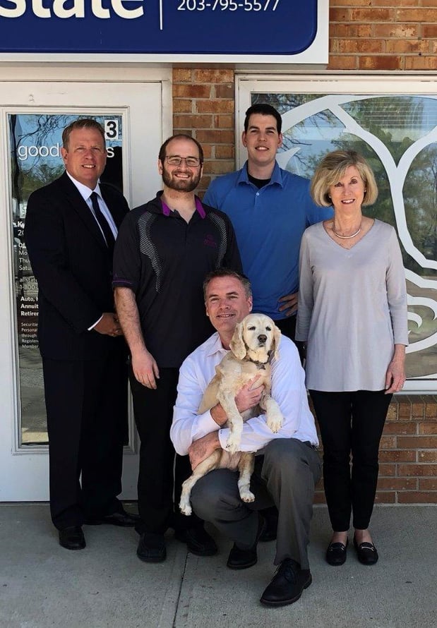 The office crew - PFR - Kevin Cancroft, LSP's Paul Bergevin, Kyle McCarthy, and Kajsa Conte, Agency owner Kyle Phillips and the office mascot - Sadie!
