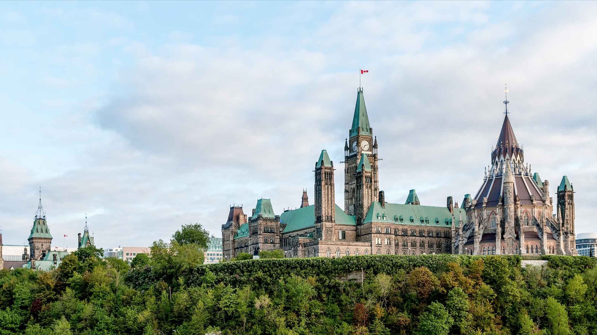 The Federal Parliament building along Rideau River