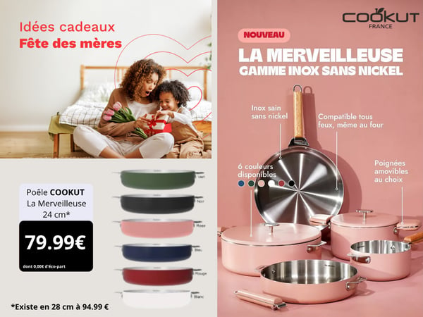 Poêle COOKUT LA MERVEILLEUSE INOX 24CM - GUIMAUVE