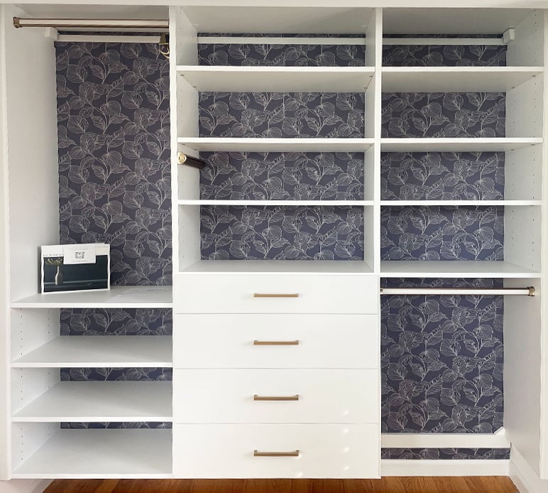 Custom Closet Shelves | California Closets Southern New Jersey Custom closet shelving and drawers in a white wood grain finish by California Closets Southern New Jersey