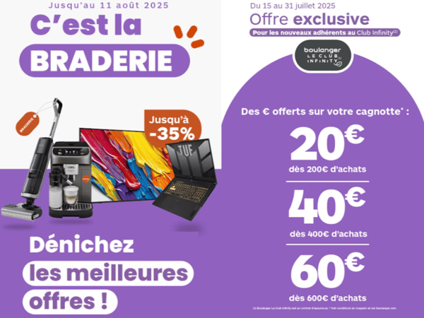 Boulanger STE Eulalie
Braderie
Boulanger Infinity
Electroménager
Multimédia
Bordeaux