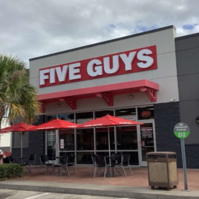 Exterior photograph of the Five Guys restaurant at 1212 S. Clearview Parkway in Harahan, Louisiana.
