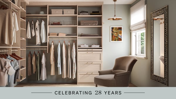 Walk-in closet with shelves and hanging storage
