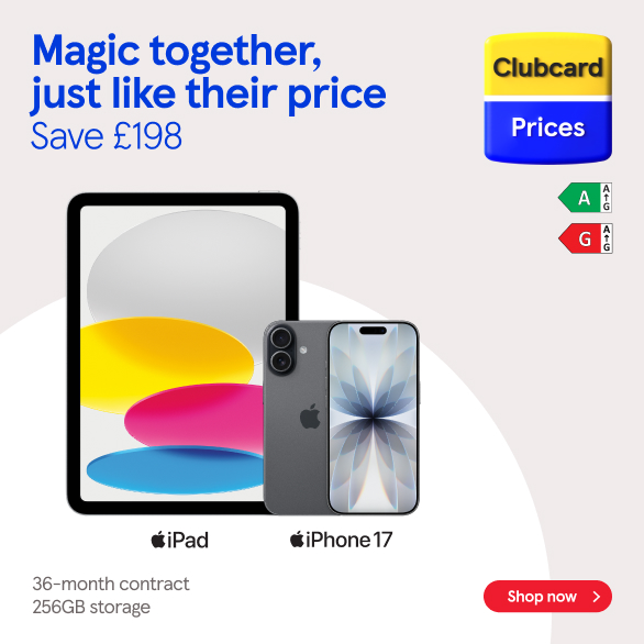 Save on iPhone deals with frozen Clubcard prices at Tesco Mobile, Shop now!