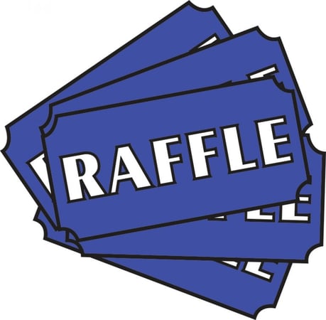 Pile of blue tickets with the word "Raffle" written on them