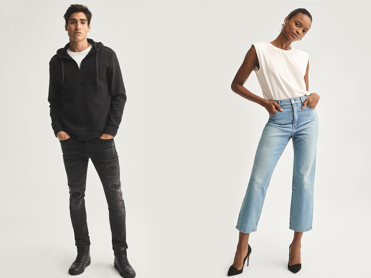 Woman and man wearing Express jeans.