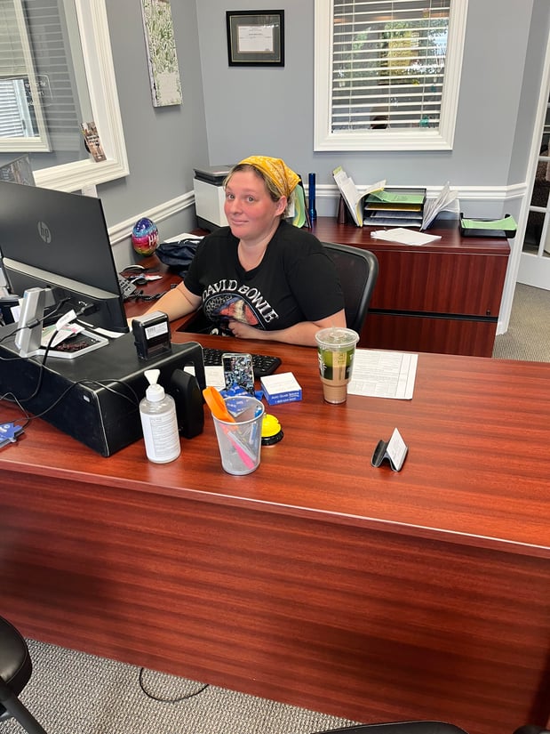 Arianna on casual Friday working hard to help customers