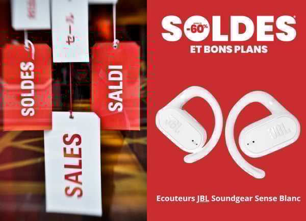 Soldes d'été : Ecouteurs JBL Soundgear Sense Blanc