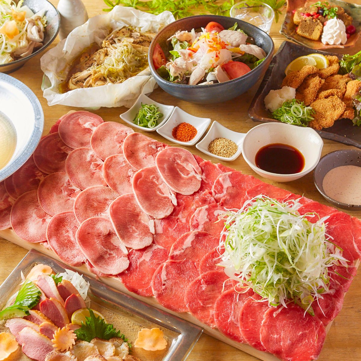■極-kiwami■新年会・各種ご宴会に!!贅沢牛タン&豚ロースしゃぶしゃぶ堪能【3時間飲み放題付】9品 4480円