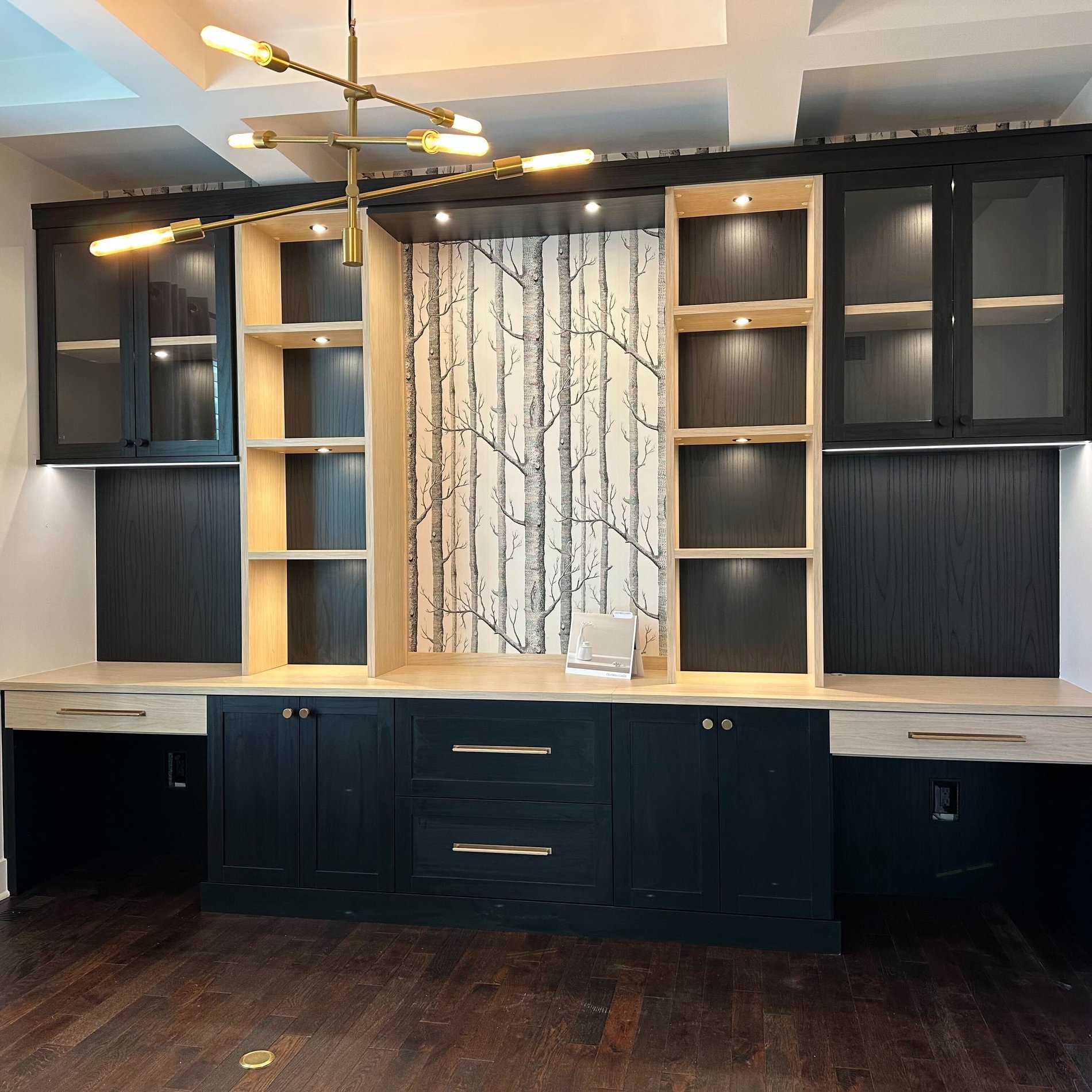 Luxe Home Office / Wall Unit Custom Office and wall unit with glass doors and integrated lighting