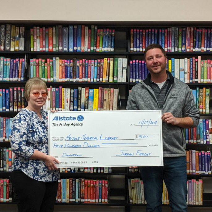 Darlene Marshall from the Mengle Memorial Library and Jordan Friday.