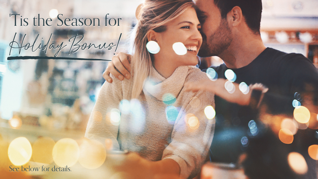 Couple Celebrating Holidays Woodhouse Holiday Gift Card and Bonus Cards