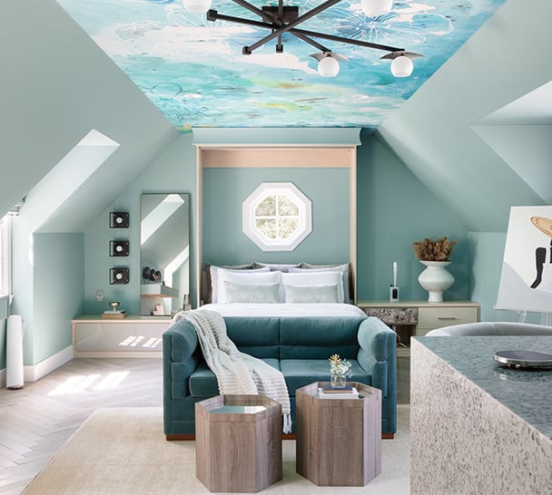 Wall Bed Wall bed, custom drawers and low shelves in light wood finish by California Closets Pasadena