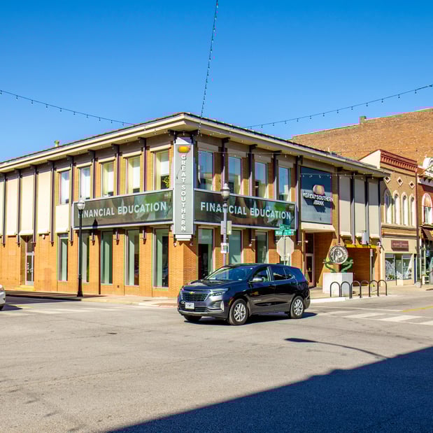 Outside of Great Southern Bank building.