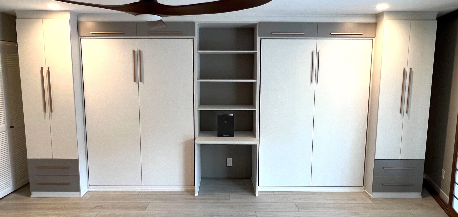 Guest Room Upgrade Custom designed double murphy bed by California Closets San Diego, California.