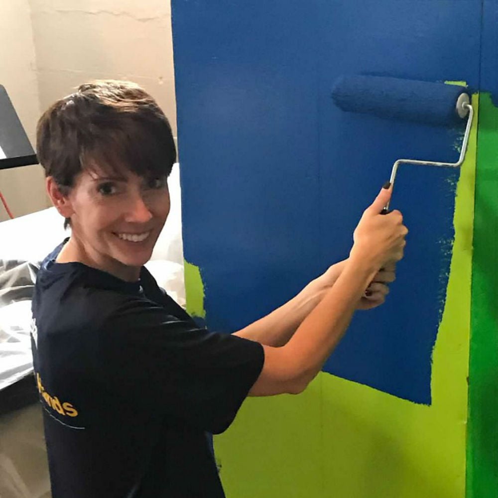 Helping remodel the Washington Elementary School library.