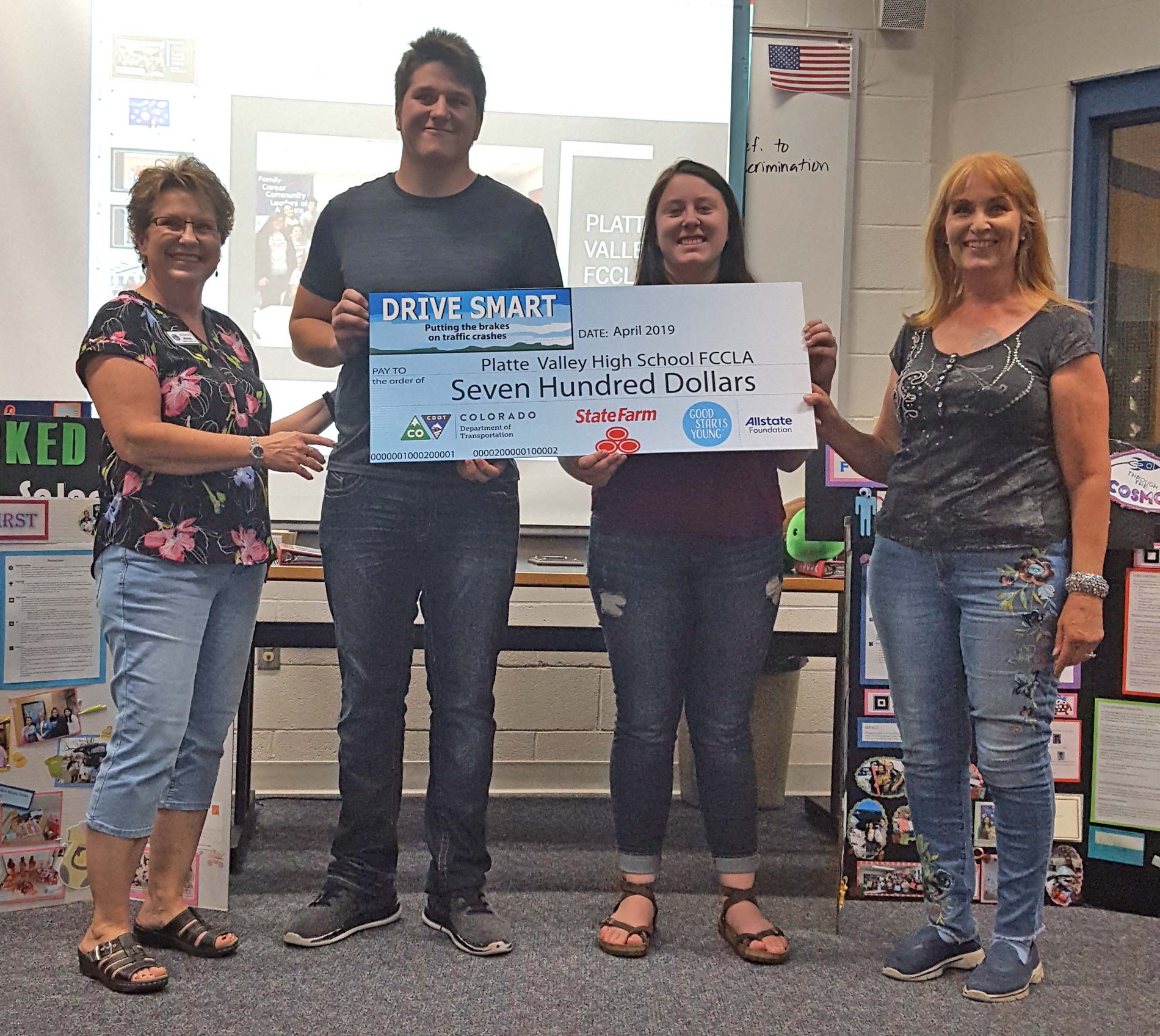 FCCLA group at Platte Valley High School in Kersey was awarded a $700 check for all of their efforts to educate their peers to drive safe and not to text and drive. 5-15-2019