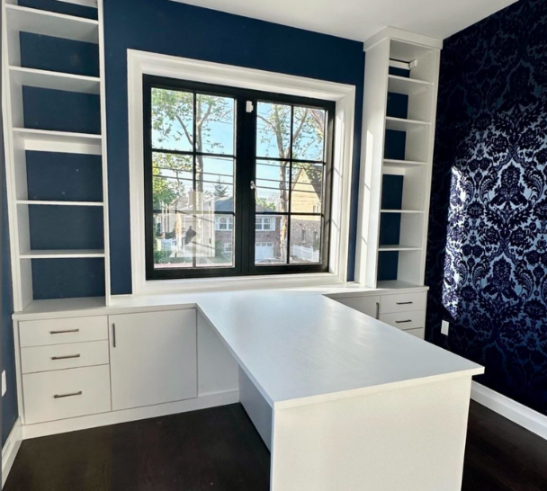 Sleek White Home Office Desk California Closets Long Island NY storage ideas for closets small closet ideas home offices white home office bookshelves storage crafting storage