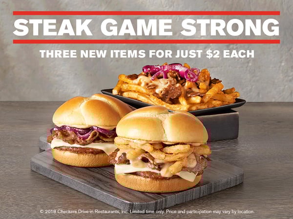 French Onion Steak Burger, the Philly Cheesesteak Burger, and Steak Loaded Fries